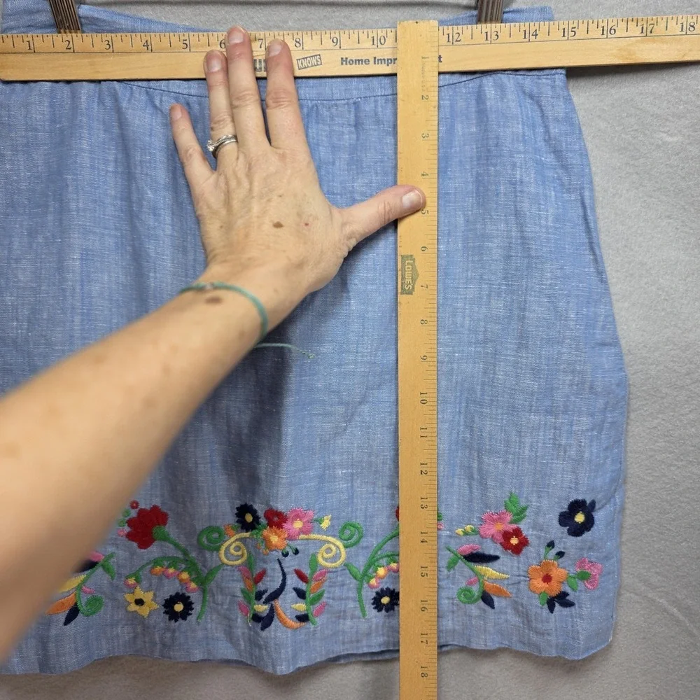 Talbots Floral Embroidered Linen Skirt Womens 2 Lined Short Boho‎ Colorful Blue